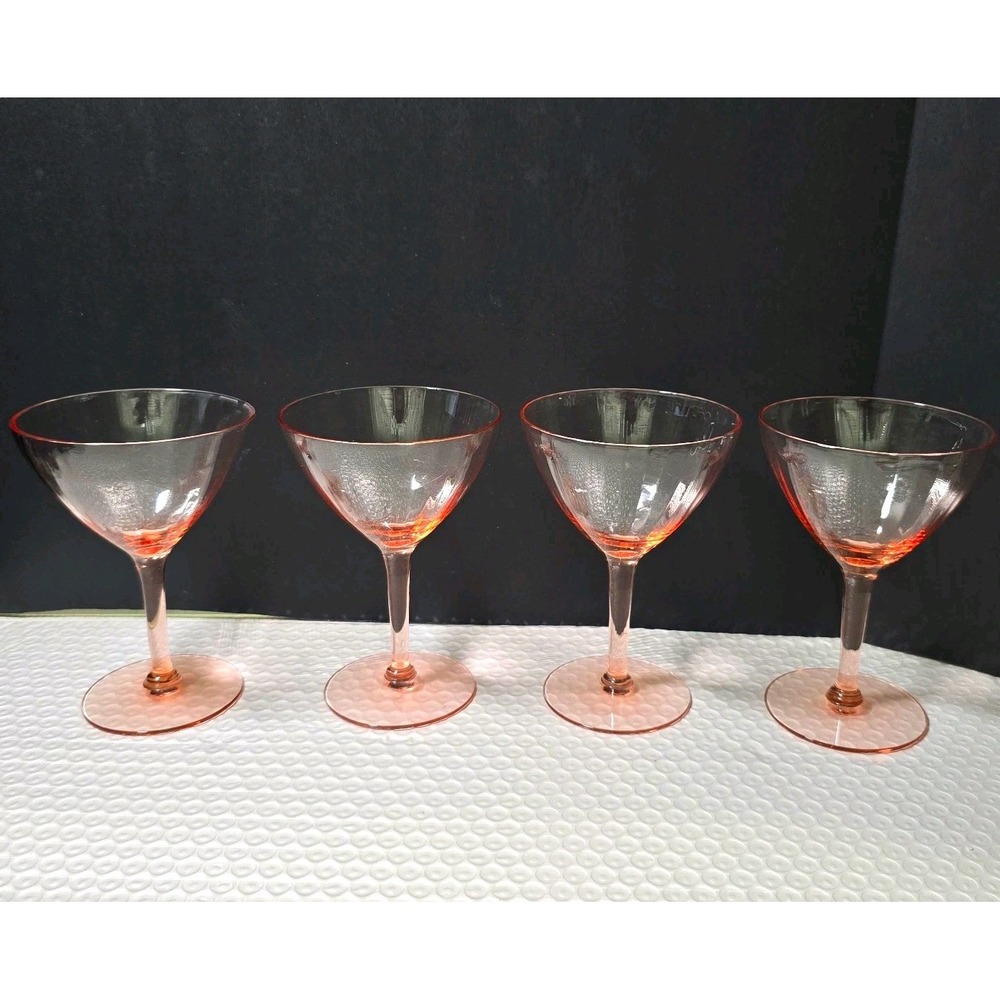 Set of 4 Pink Depression Champagne Tiffin-Franciscan Stemware VTG 30s/40s